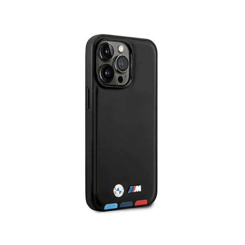BMW Leather Stamp Tricolor MagSafe dėklas iPhone 14 Pro Max - juodas