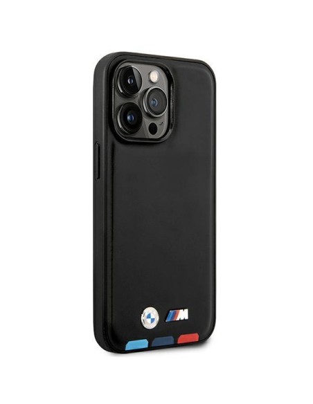 BMW Leather Stamp Tricolor MagSafe dėklas iPhone 14 Pro Max - juodas BMW Leather Stamp Tricolor MagSafe dėklas iPhone 14 Pro Max - juodas