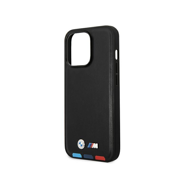 BMW Leather Stamp Tricolor MagSafe dėklas iPhone 14 Pro Max - juodas