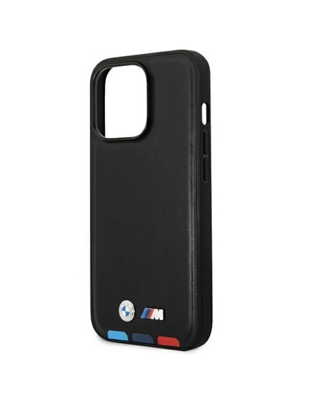 BMW Leather Stamp Tricolor MagSafe dėklas iPhone 14 Pro Max - juodas BMW Leather Stamp Tricolor MagSafe dėklas iPhone 14 Pro Max - juodas