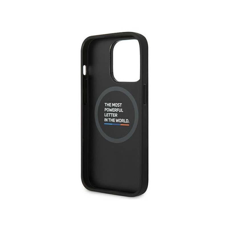 BMW Leather Stamp Tricolor MagSafe dėklas iPhone 14 Pro Max - juodas