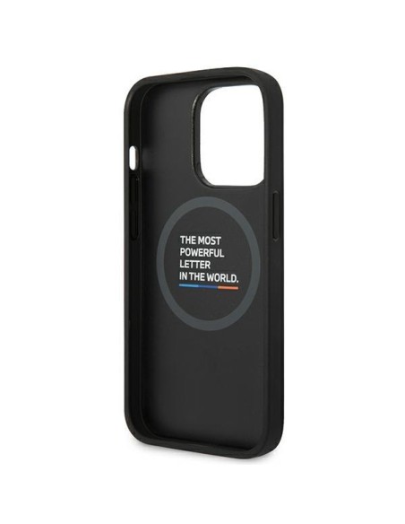 BMW Leather Stamp Tricolor MagSafe dėklas iPhone 14 Pro Max - juodas BMW Leather Stamp Tricolor MagSafe dėklas iPhone 14 Pro Max - juodas