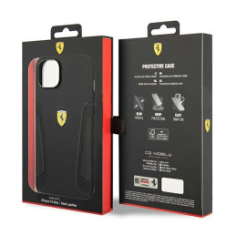 Ferrari Leather Stamp Sides dėklas iPhone 14 Plus - juodas