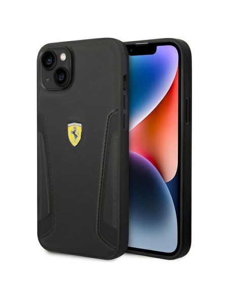 Ferrari Leather Stamp Sides dėklas iPhone 14 - juodas Ferrari Leather Stamp Sides dėklas iPhone 14 - juodas