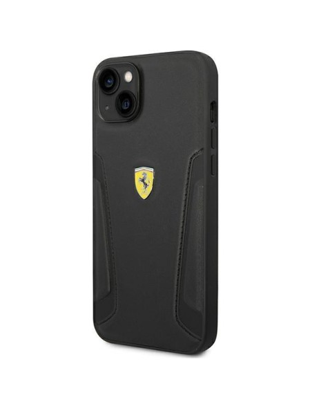 Ferrari Leather Stamp Sides dėklas iPhone 14 - juodas Ferrari Leather Stamp Sides dėklas iPhone 14 - juodas
