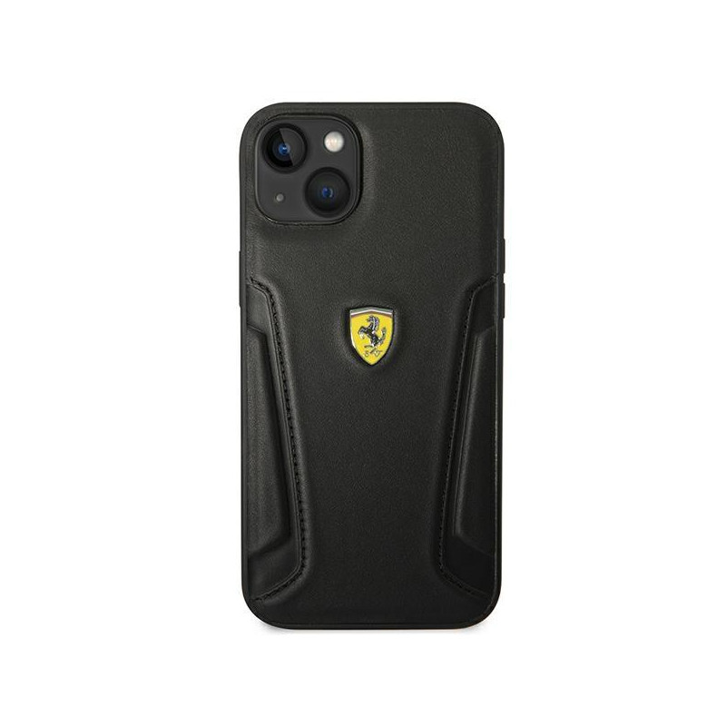 Ferrari Leather Stamp Sides dėklas iPhone 14 - juodas