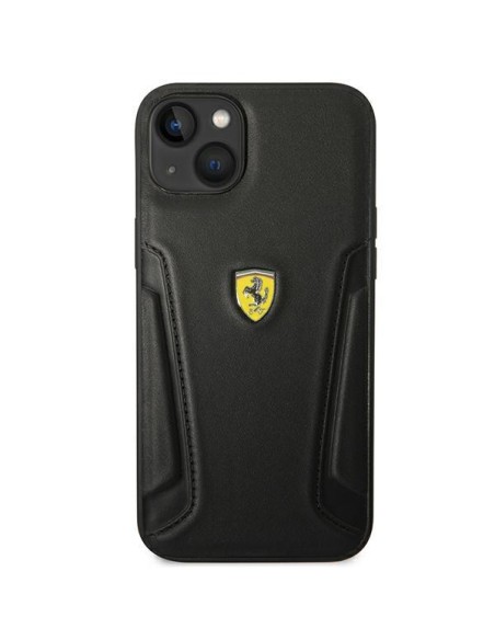 Ferrari Leather Stamp Sides dėklas iPhone 14 - juodas Ferrari Leather Stamp Sides dėklas iPhone 14 - juodas