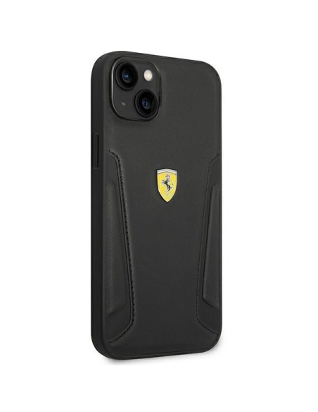 Ferrari Leather Stamp Sides dėklas iPhone 14 - juodas Ferrari Leather Stamp Sides dėklas iPhone 14 - juodas