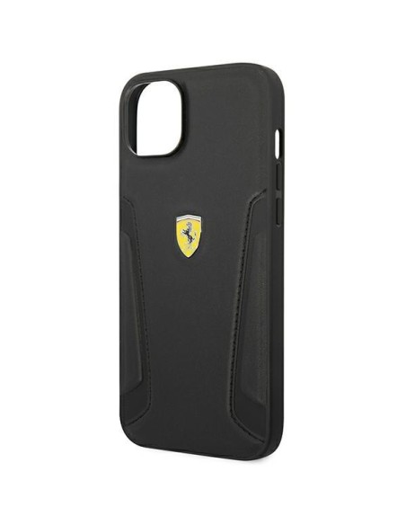 Ferrari Leather Stamp Sides dėklas iPhone 14 - juodas Ferrari Leather Stamp Sides dėklas iPhone 14 - juodas