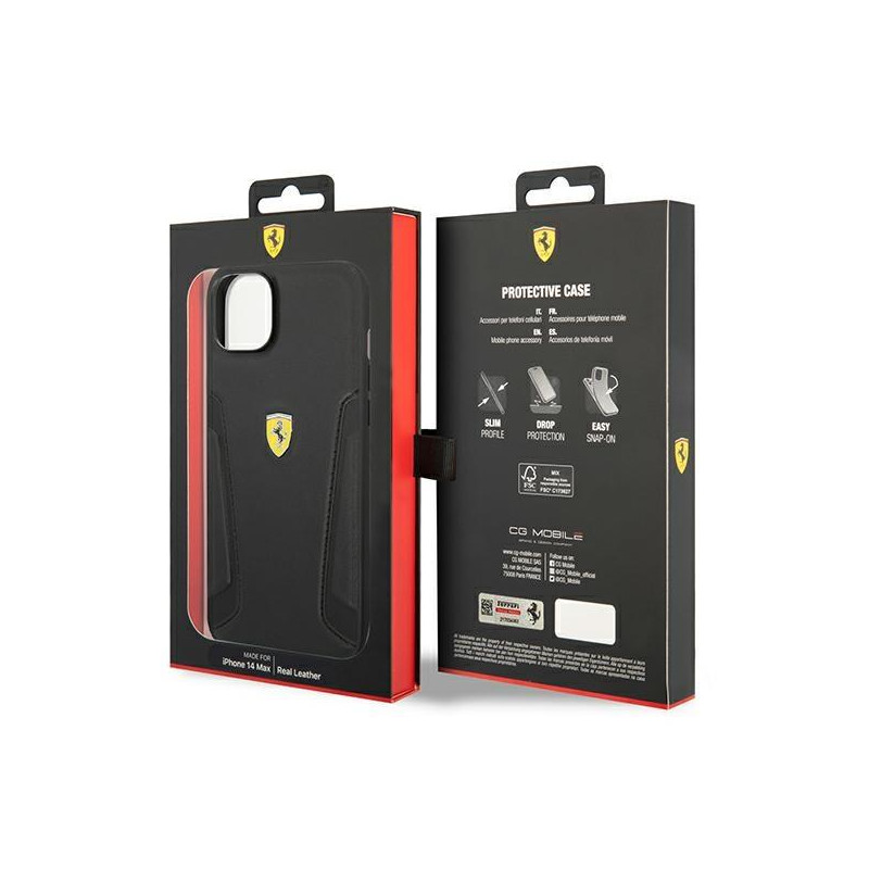 Ferrari Leather Stamp Sides dėklas iPhone 14 - juodas