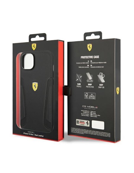 Ferrari Leather Stamp Sides dėklas iPhone 14 - juodas Ferrari Leather Stamp Sides dėklas iPhone 14 - juodas
