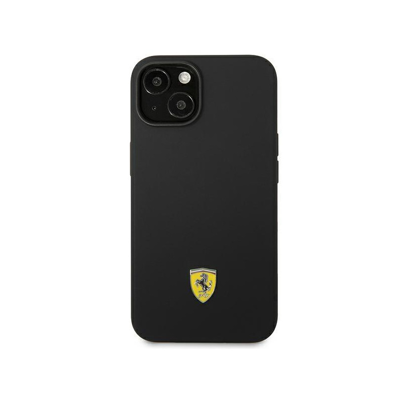 Ferrari Silicone Metal Logo dėklas iPhone 14 - juodas