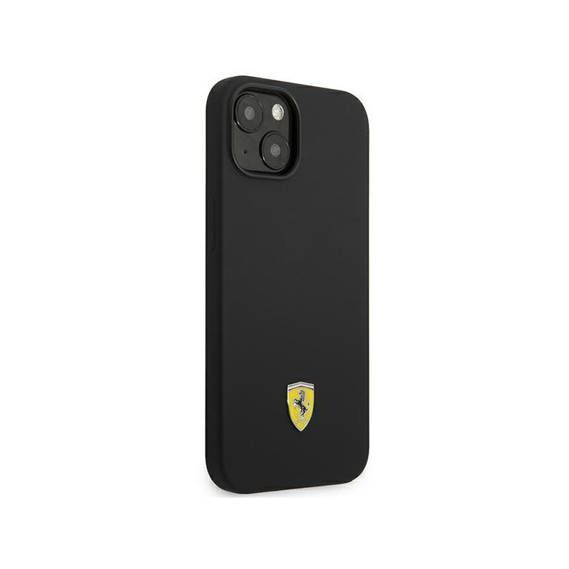 Ferrari Silicone Metal Logo dėklas iPhone 14 - juodas