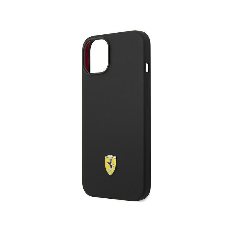 Ferrari Silicone Metal Logo dėklas iPhone 14 - juodas