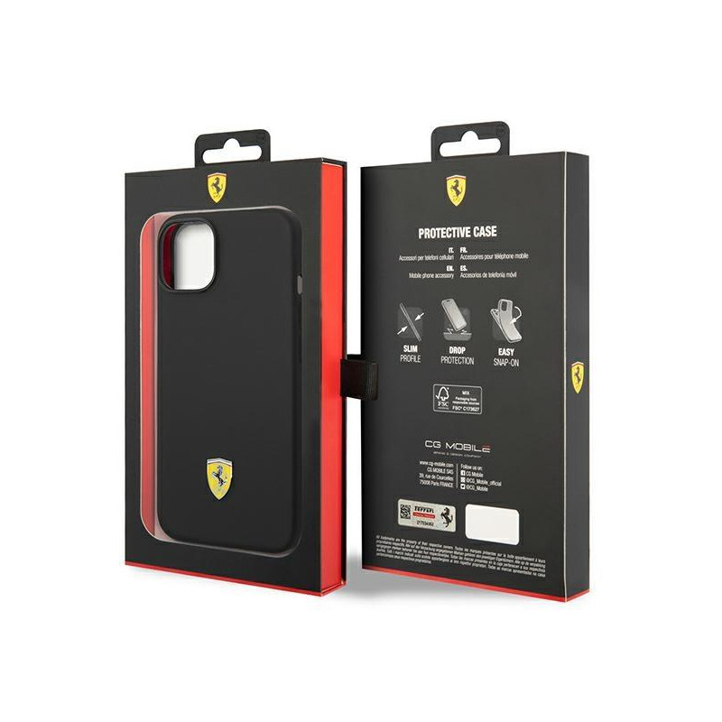 Ferrari Silicone Metal Logo dėklas iPhone 14 - juodas