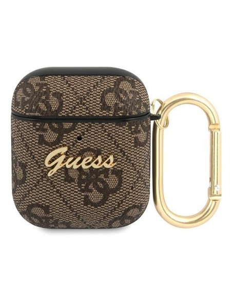 Guess 4G Script Metal Collection dėklas, skirtas AirPods 1/ 2 – rudas Guess 4G Script Metal Collection dėklas, skirtas AirPods 1/ 2 – rudas