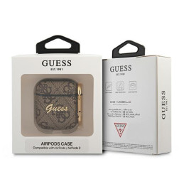 Guess 4G Script Metal Collection dėklas, skirtas AirPods 1/ 2 – rudas