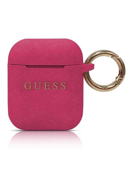 Guess Silicone Glitter dėklas, skirtas AirPods 1/ 2 - fuksija Guess Silicone Glitter dėklas, skirtas AirPods 1/ 2 - fuksija