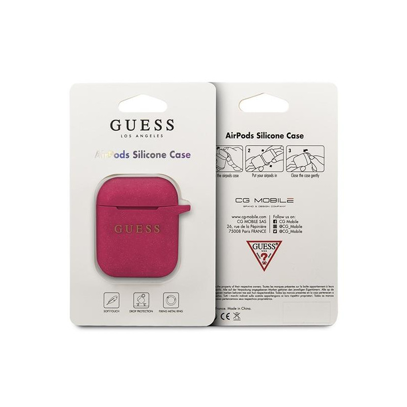 Guess Silicone Glitter dėklas, skirtas AirPods 1/ 2 - fuksija