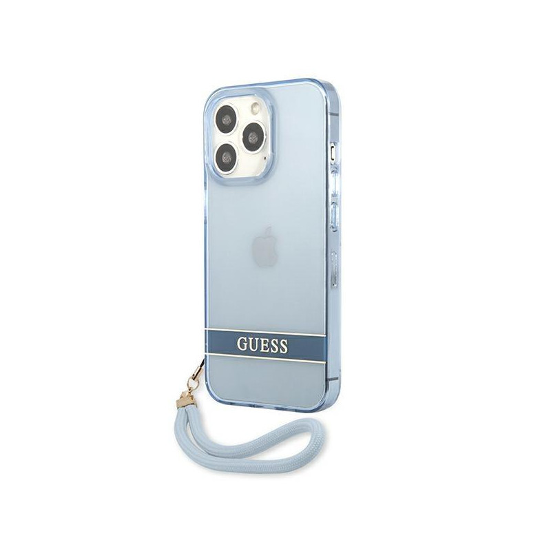 Guess Translucent Strap dėklas, skirtas iPhone 13 Pro / iPhone 13 - mėlynas