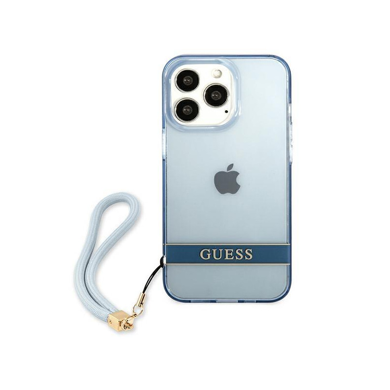Guess Translucent Strap dėklas, skirtas iPhone 13 Pro / iPhone 13 - mėlynas