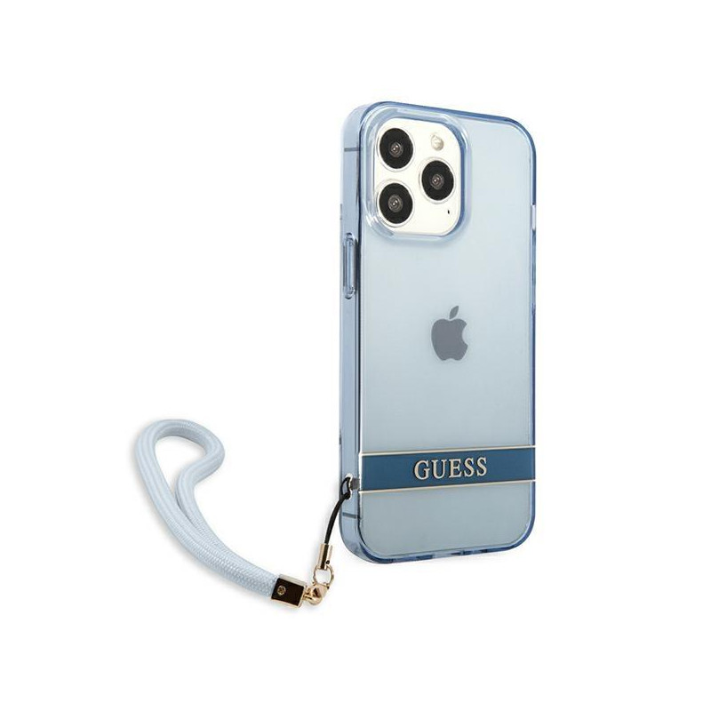 Guess Translucent Strap dėklas, skirtas iPhone 13 Pro / iPhone 13 - mėlynas