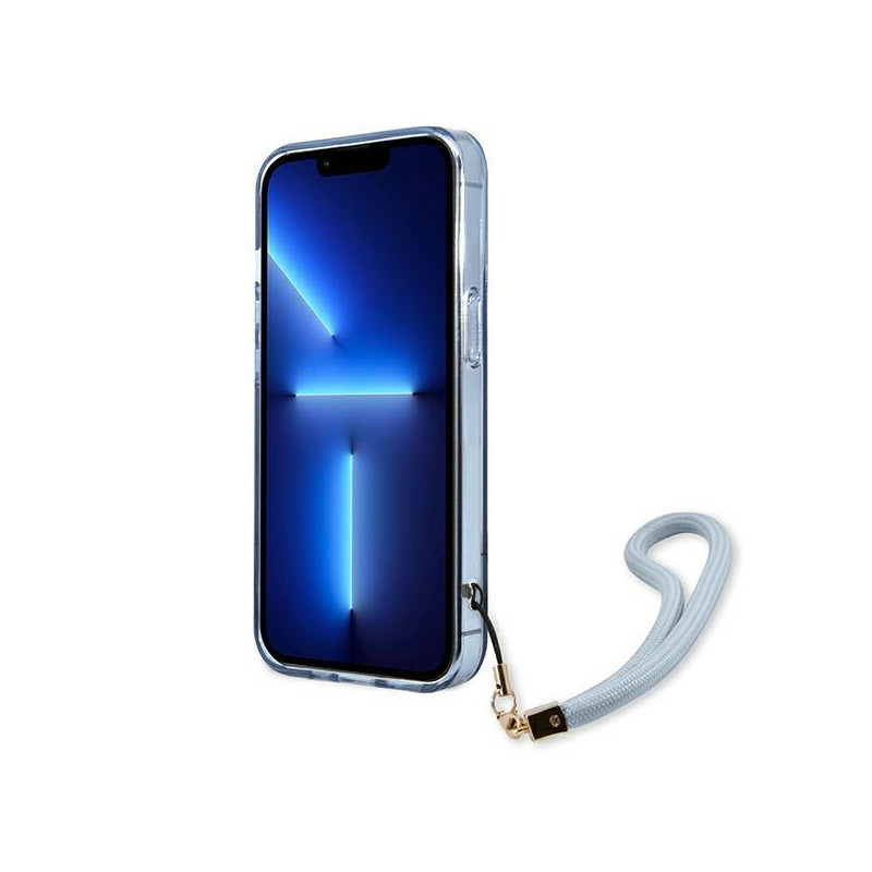 Guess Translucent Strap dėklas, skirtas iPhone 13 Pro / iPhone 13 - mėlynas