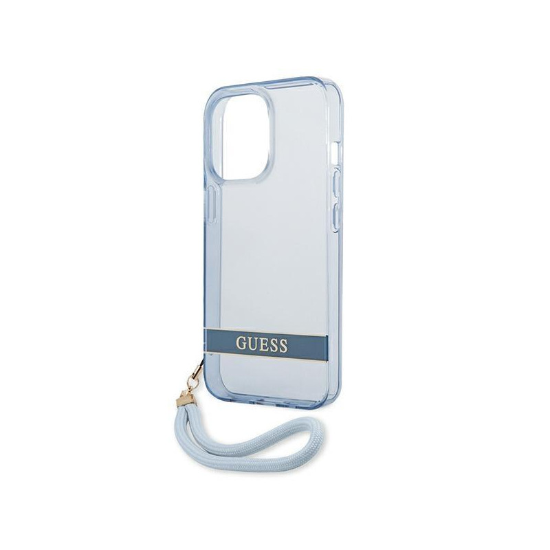 Guess Translucent Strap dėklas, skirtas iPhone 13 Pro / iPhone 13 - mėlynas
