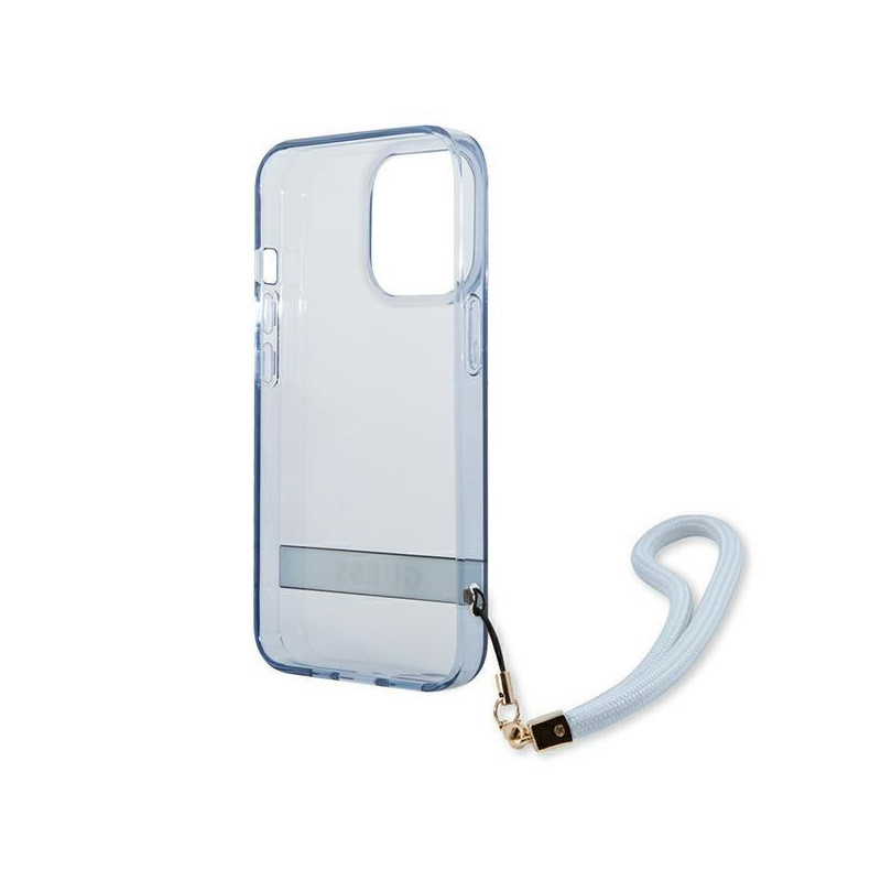 Guess Translucent Strap dėklas, skirtas iPhone 13 Pro / iPhone 13 - mėlynas