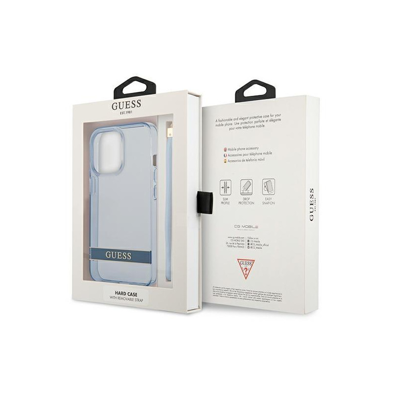 Guess Translucent Strap dėklas, skirtas iPhone 13 Pro / iPhone 13 - mėlynas