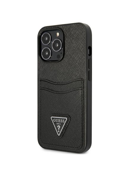 „Guess Saffiano Triangle“ logotipo kortelės lizdo dėklas, skirtas „iPhone 13 Pro“ / „iPhone 13“ – juodas „Guess Saffiano Triangle“ logotipo kortelės lizdo dėklas, skirtas „iPhone 13 Pro“ / „iPhone 13“ – juodas