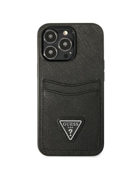 „Guess Saffiano Triangle“ logotipo kortelės lizdo dėklas, skirtas „iPhone 13 Pro“ / „iPhone 13“ – juodas „Guess Saffiano Triangle“ logotipo kortelės lizdo dėklas, skirtas „iPhone 13 Pro“ / „iPhone 13“ – juodas