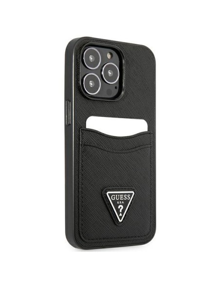 „Guess Saffiano Triangle“ logotipo kortelės lizdo dėklas, skirtas „iPhone 13 Pro“ / „iPhone 13“ – juodas „Guess Saffiano Triangle“ logotipo kortelės lizdo dėklas, skirtas „iPhone 13 Pro“ / „iPhone 13“ – juodas