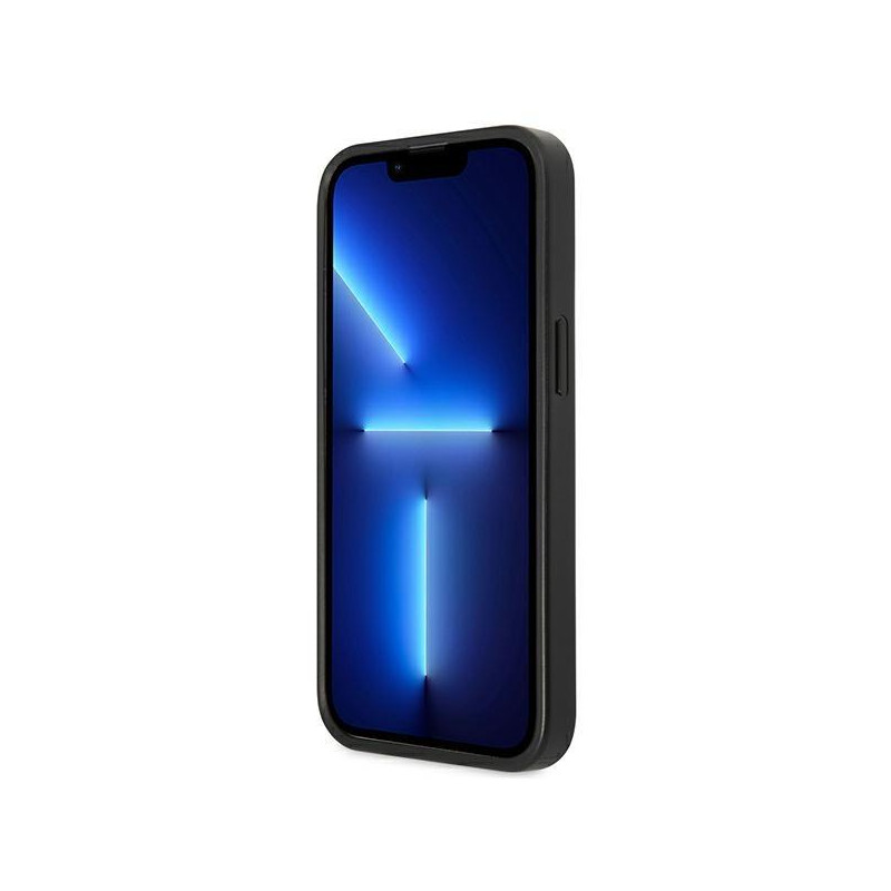 „Guess Saffiano Triangle“ logotipo kortelės lizdo dėklas, skirtas „iPhone 13 Pro“ / „iPhone 13“ – juodas