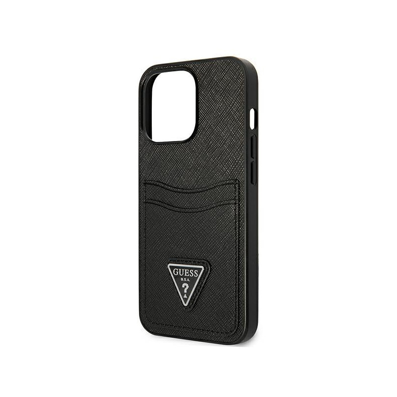 „Guess Saffiano Triangle“ logotipo kortelės lizdo dėklas, skirtas „iPhone 13 Pro“ / „iPhone 13“ – juodas