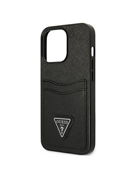 „Guess Saffiano Triangle“ logotipo kortelės lizdo dėklas, skirtas „iPhone 13 Pro“ / „iPhone 13“ – juodas „Guess Saffiano Triangle“ logotipo kortelės lizdo dėklas, skirtas „iPhone 13 Pro“ / „iPhone 13“ – juodas