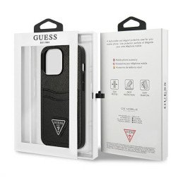 „Guess Saffiano Triangle“ logotipo kortelės lizdo dėklas, skirtas „iPhone 13 Pro“ / „iPhone 13“ – juodas