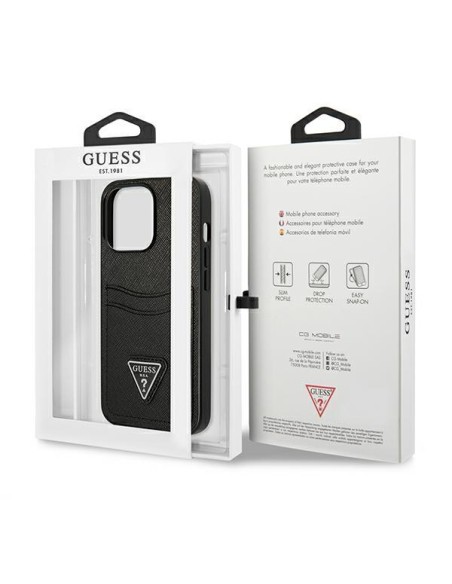 „Guess Saffiano Triangle“ logotipo kortelės lizdo dėklas, skirtas „iPhone 13 Pro“ / „iPhone 13“ – juodas „Guess Saffiano Triangle“ logotipo kortelės lizdo dėklas, skirtas „iPhone 13 Pro“ / „iPhone 13“ – juodas
