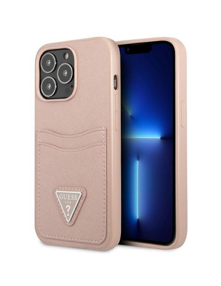 Guess Saffiano Triangle Logo Cardslot dėklas, skirtas iPhone 13 Pro / iPhone 13 - rožinė Guess Saffiano Triangle Logo Cardslot dėklas, skirtas iPhone 13 Pro / iPhone 13 - rožinė