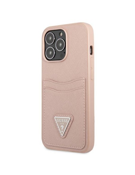 Guess Saffiano Triangle Logo Cardslot dėklas, skirtas iPhone 13 Pro / iPhone 13 - rožinė Guess Saffiano Triangle Logo Cardslot dėklas, skirtas iPhone 13 Pro / iPhone 13 - rožinė