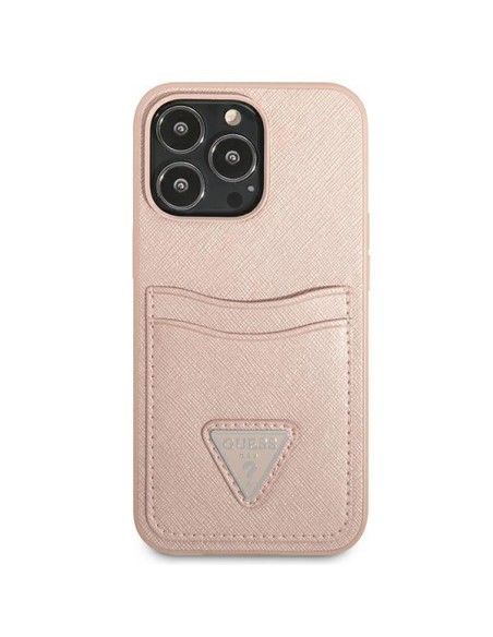 Guess Saffiano Triangle Logo Cardslot dėklas, skirtas iPhone 13 Pro / iPhone 13 - rožinė Guess Saffiano Triangle Logo Cardslot dėklas, skirtas iPhone 13 Pro / iPhone 13 - rožinė
