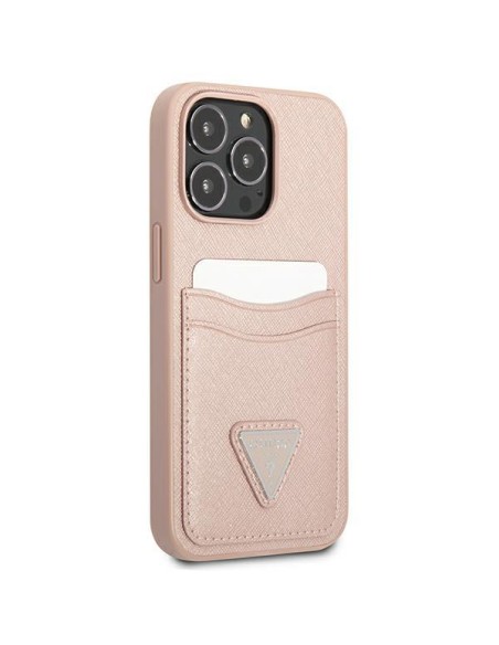 Guess Saffiano Triangle Logo Cardslot dėklas, skirtas iPhone 13 Pro / iPhone 13 - rožinė Guess Saffiano Triangle Logo Cardslot dėklas, skirtas iPhone 13 Pro / iPhone 13 - rožinė