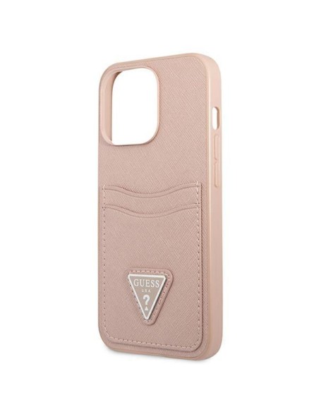 Guess Saffiano Triangle Logo Cardslot dėklas, skirtas iPhone 13 Pro / iPhone 13 - rožinė Guess Saffiano Triangle Logo Cardslot dėklas, skirtas iPhone 13 Pro / iPhone 13 - rožinė