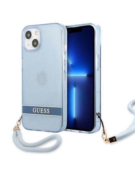 Guess Translucent Strap dėklas iPhone 13 - mėlynas Guess Translucent Strap dėklas iPhone 13 - mėlynas
