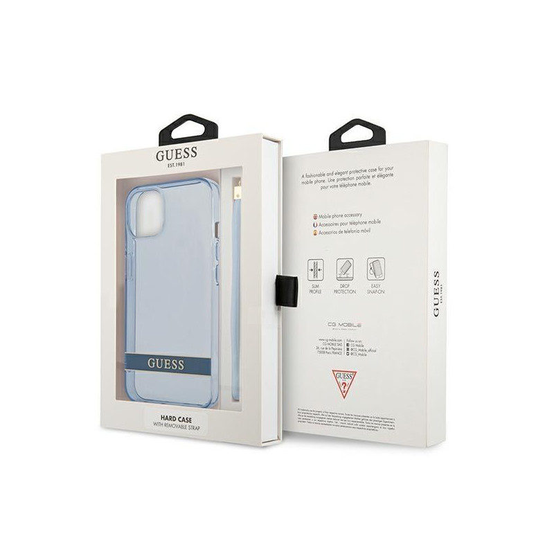 Guess Translucent Strap dėklas iPhone 13 - mėlynas