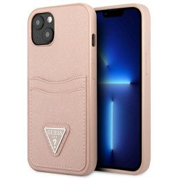 Guess Saffiano Triangle Logo Cardslot dėklas, skirtas iPhone 13 - rožinis