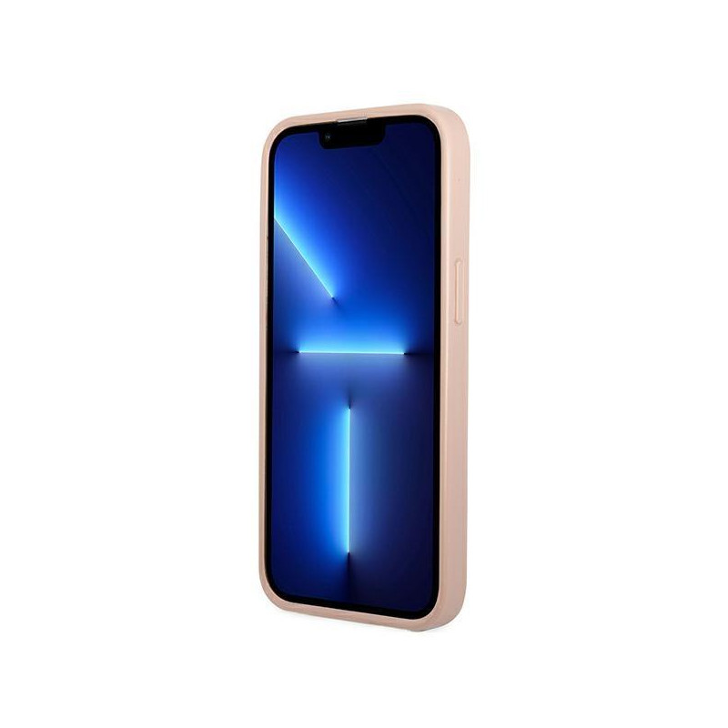 Guess Saffiano Triangle Logo Cardslot dėklas, skirtas iPhone 13 - rožinis