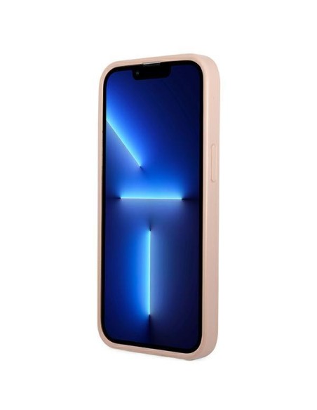 Guess Saffiano Triangle Logo Cardslot dėklas, skirtas iPhone 13 - rožinis