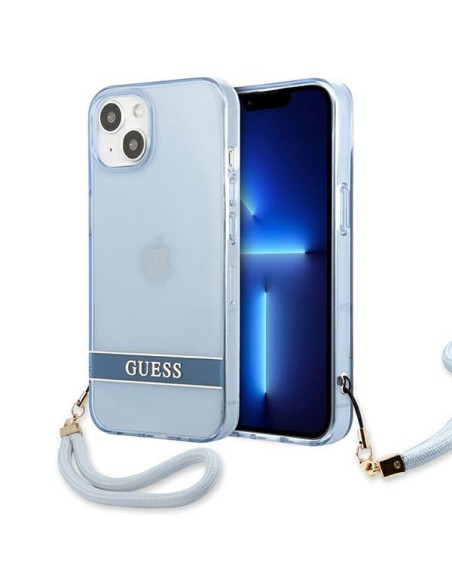 Guess Translucent Strap dėklas iPhone 13 mini - mėlynas Guess Translucent Strap dėklas iPhone 13 mini - mėlynas