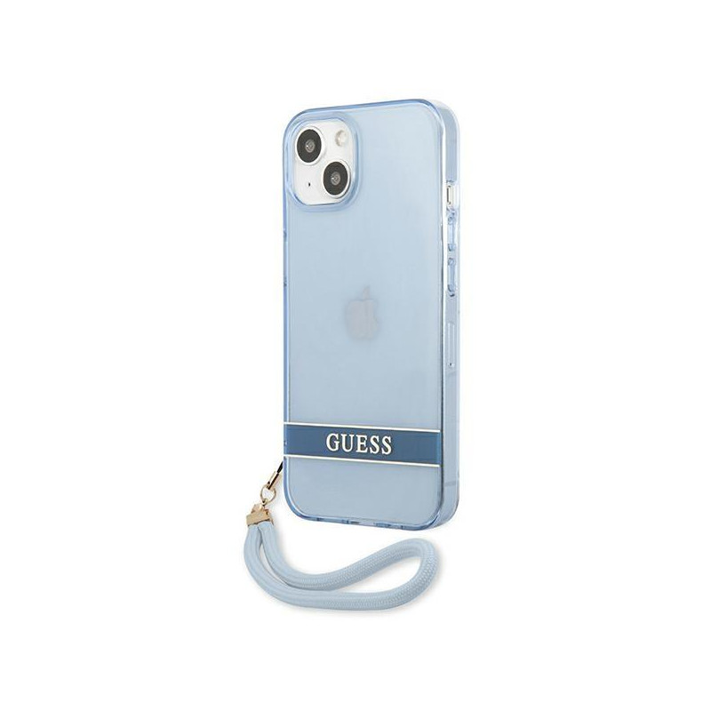 Guess Translucent Strap dėklas iPhone 13 mini - mėlynas